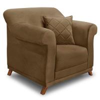 Poltrona Para Sala De Estar Suede Caramelo Pés Castanho - 1