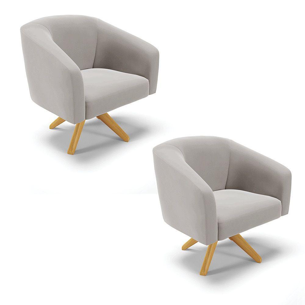 Kit 02 Poltronas Giratória Stella Veludo Cinza - 1