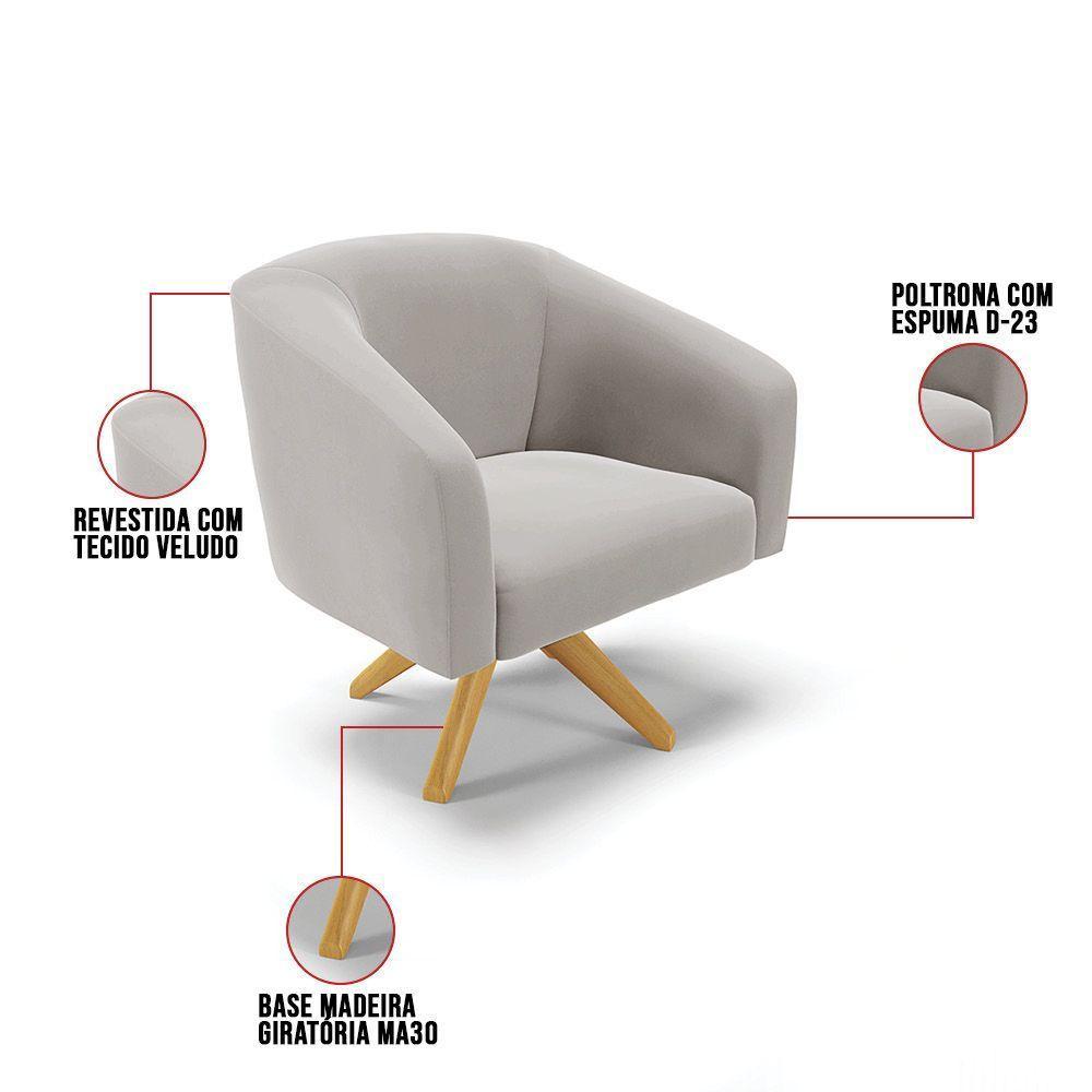 Kit 02 Poltronas Giratória Stella Veludo Cinza - 3