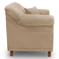 Poltrona Para Sala De Estar Suede Bege Pés Castanho - 6