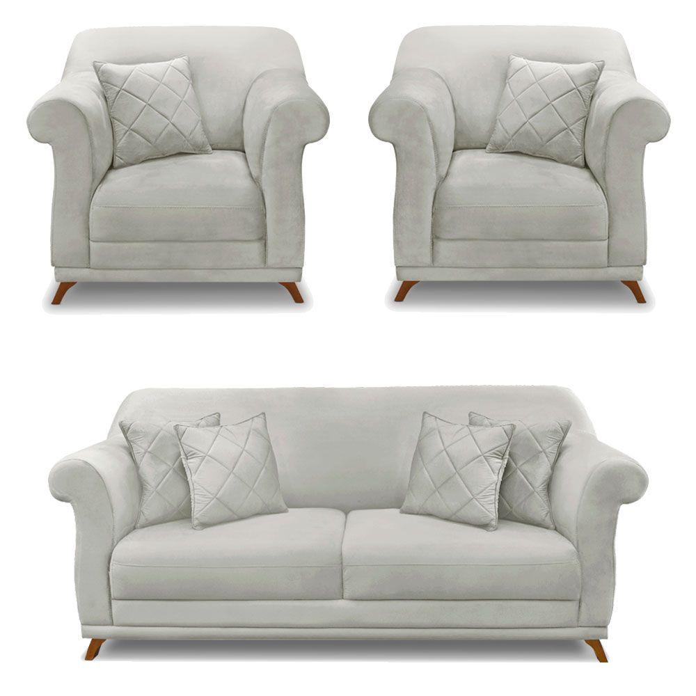 Kit 2 Poltronas E Sofá 2 Lugares 1,60m Veludo Cinza Prata - 1