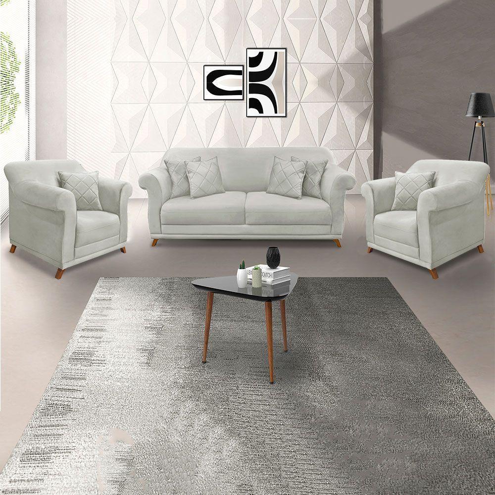 Kit 2 Poltronas E Sofá 2 Lugares 1,60m Veludo Cinza Prata - 8