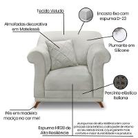 Kit 2 Poltronas E Sofá 2 Lugares 1,60m Veludo Cinza Prata - 3