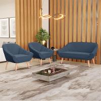 Kit 01 Namoradeira E 02 Poltronas Suede Azul Marinho - 8