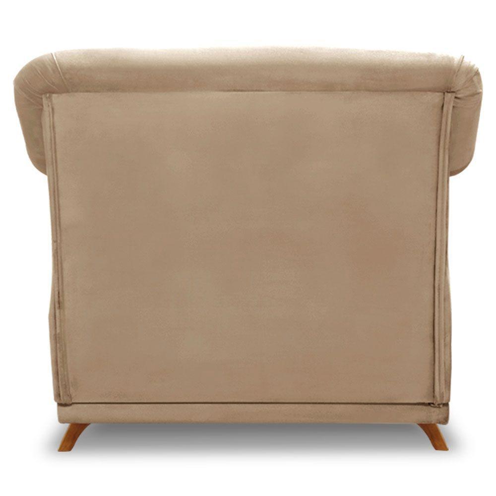 Poltrona Para Sala De Estar Suede Pés Castanho Bege - 4