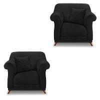 Kit 2 Poltronas Para Sala De Estar Suede Pés Castanho Preto - 1