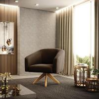 Poltrona Giratória Stella Suede Base Madeira Ma30 - D'rossi Cor Marrom - 8