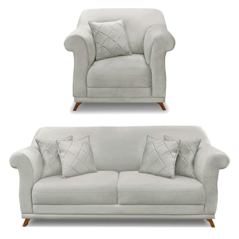 Kit Poltrona E Sofá 2 Lugares 1,60m Veludo Cinza Prata - 1