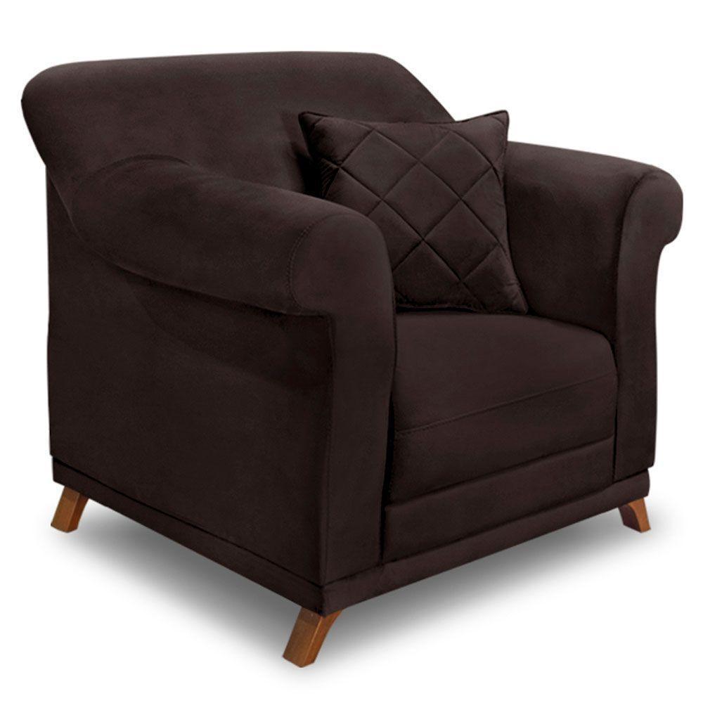 Poltrona Para Sala De Estar Suede Marrom Café Pés Castanho - 1