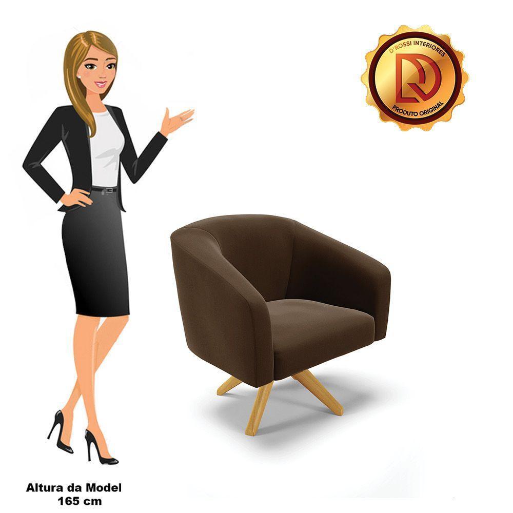 Kit 02 Poltronas Giratória Stella Suede Marrom - 4