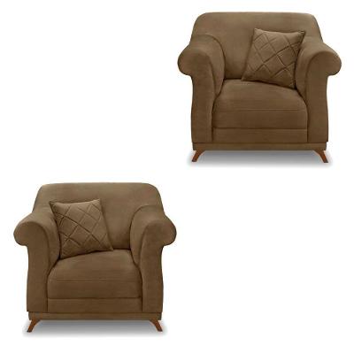 Kit 2 Poltronas Para Sala De Estar Pés Castanho Caramelo