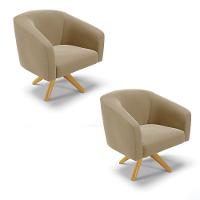 Kit 02 Poltronas Giratória Stella Suede Marrom Rato - 1