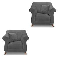 Kit 2 Poltronas Para Sala De Estar Suede Pés Castanho Cinza - 1