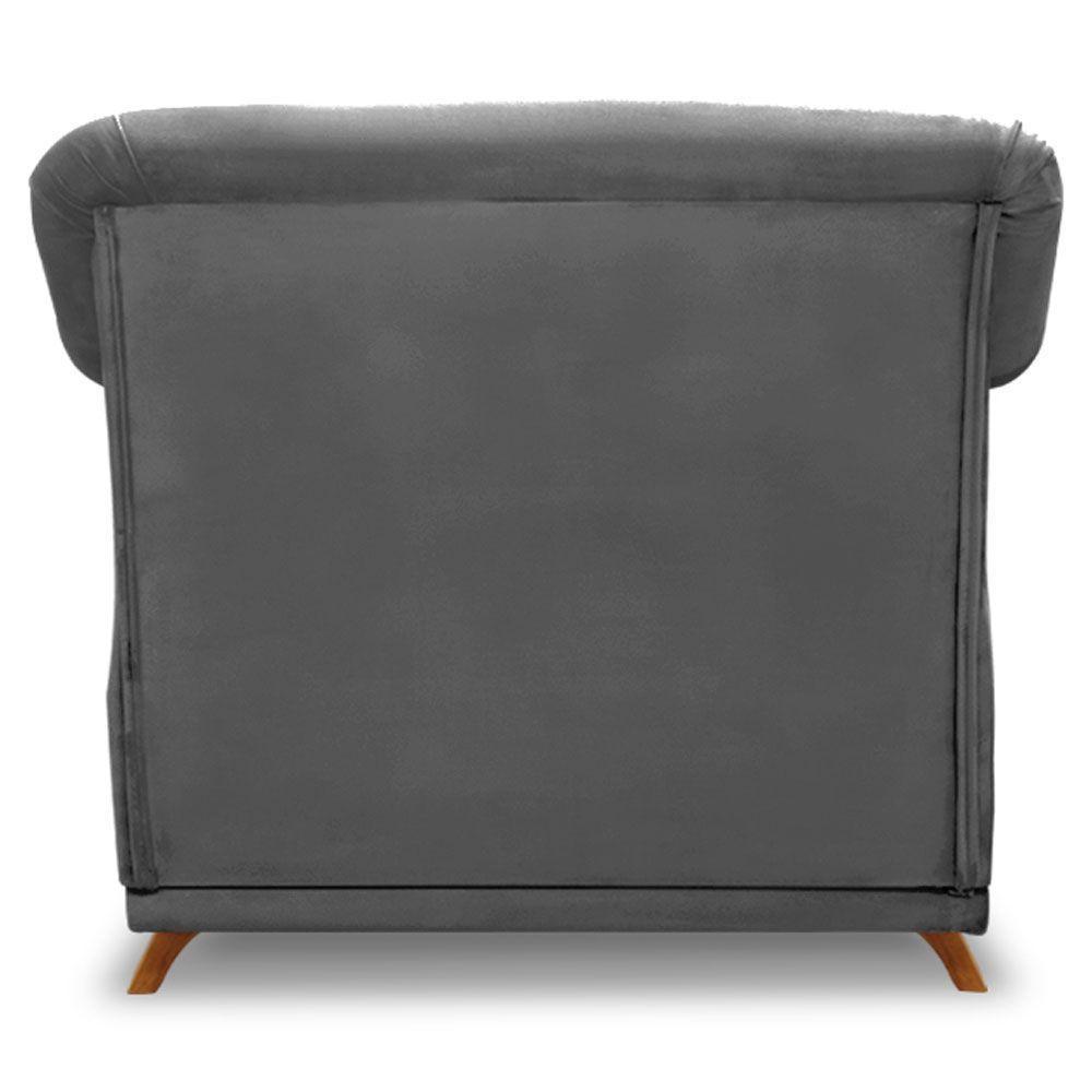 Poltrona Para Sala De Estar Suede Cinza Pés Castanho - 4