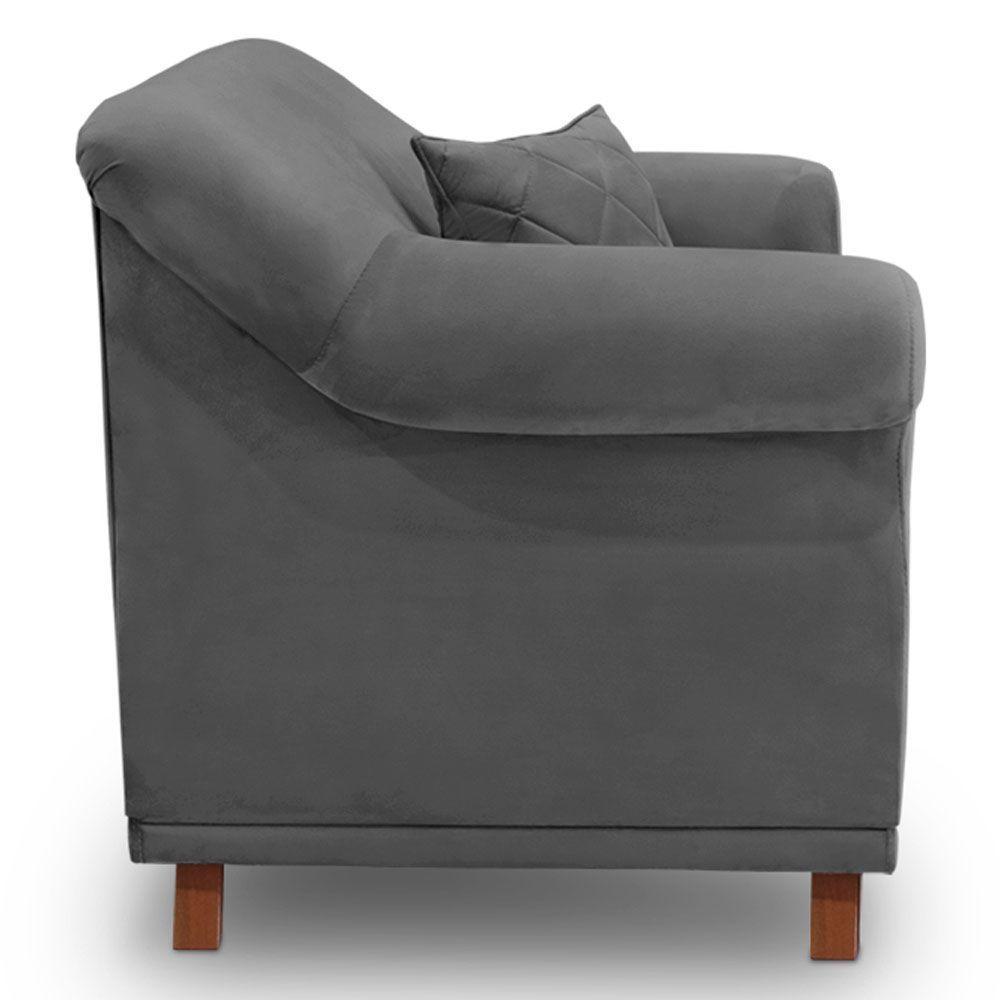 Poltrona Para Sala De Estar Suede Cinza Pés Castanho - 5