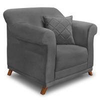 Poltrona Para Sala De Estar Suede Cinza Pés Castanho - 1