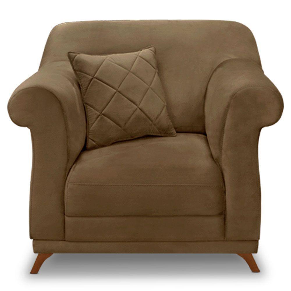 Poltrona Para Sala De Estar Suede Pés Castanho Caramelo - 6