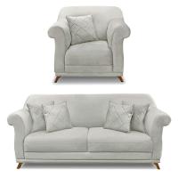 Kit Poltrona E Sofá 2 Lugares 1,80m Veludo Cinza Prata - 1