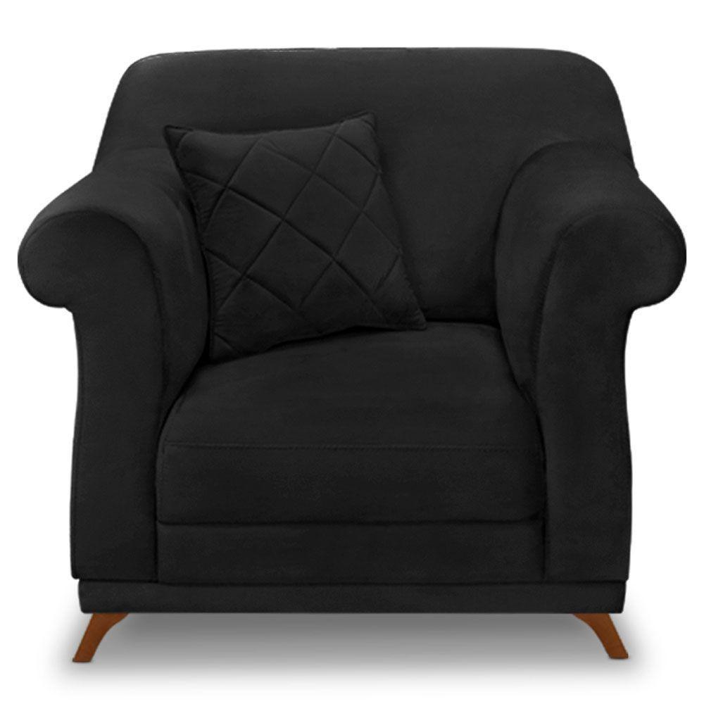Poltrona Para Sala De Estar Suede Pés Castanho Preto - 6