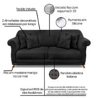 Kit Poltrona E Sofá 2 Lugares 1,80m Veludo Preto - 11