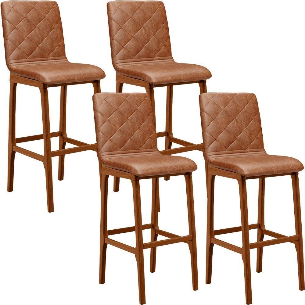 Kit 04 Banquetas Altas Cozinha De Jantar Fixa Zoe B04 Camel - 1