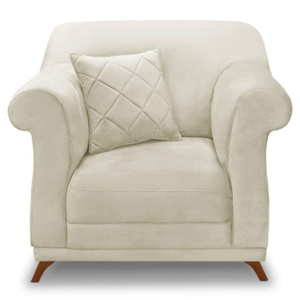 Poltrona Para Sala De Estar Veludo Pés Castanho Bege - 6
