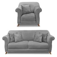 Kit Poltrona E Sofá 2 Lugares 1,80m Veludo Cinza Grafite - 1