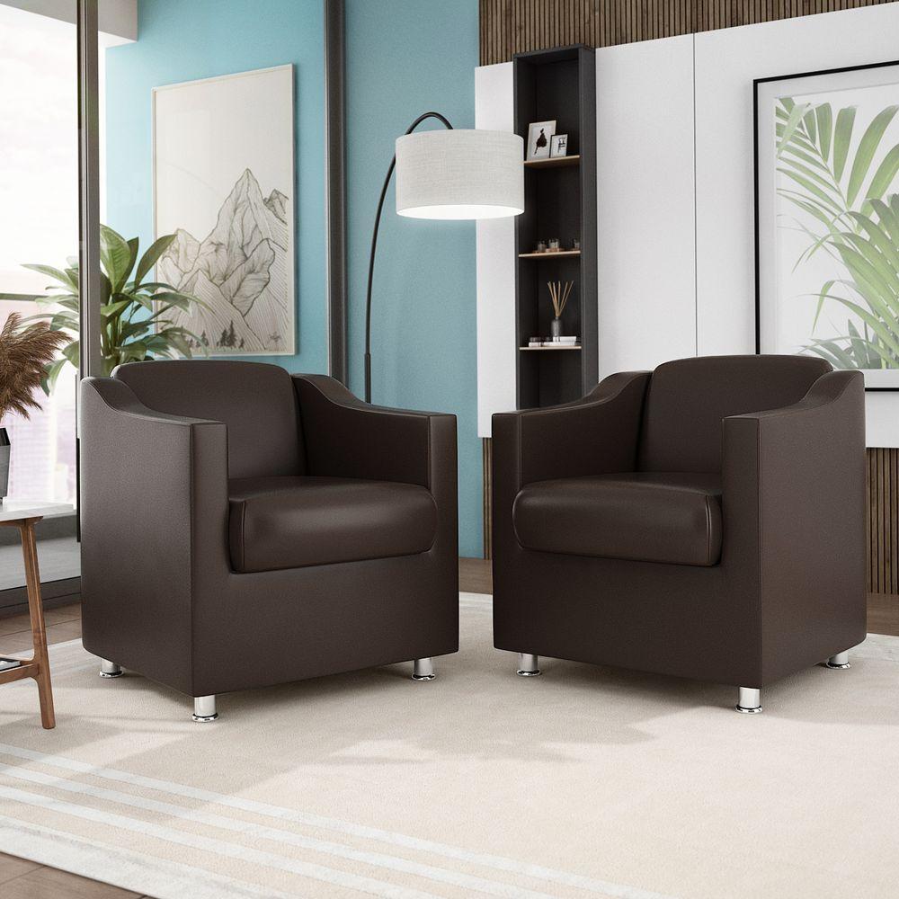 Kit 2 Poltronas Decorativas Recepção Sala Courino Marrom - 1
