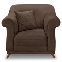 Poltrona Para Sala De Estar Veludo Pés Castanho Marrom - 6