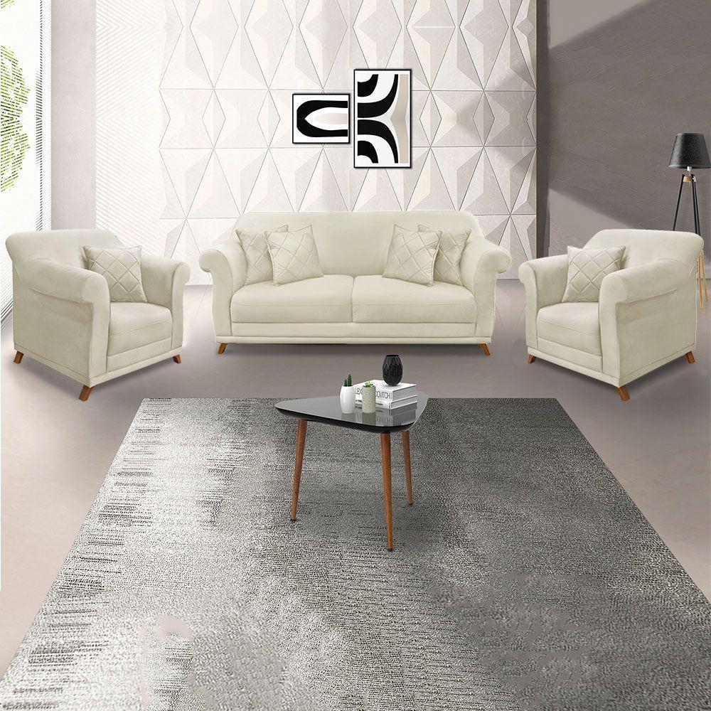 Kit 2 Poltronas E Sofá 2 Lugares 1,60m Veludo Bege - 9
