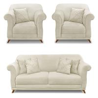 Kit 2 Poltronas E Sofá 2 Lugares 1,60m Veludo Bege - 1