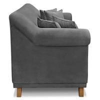 Kit Poltrona E Sofá 2 Lugares 1,80m Suede Pés Castanho Cinza - 7