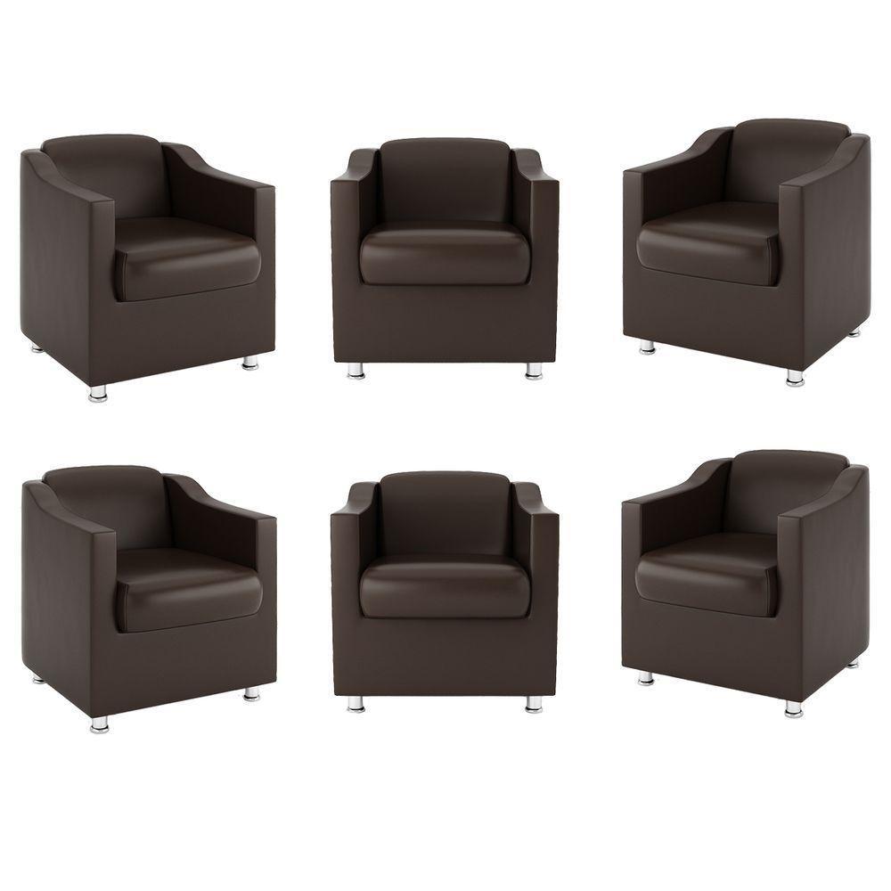 Kit 6 Poltronas Decorativas Para Recepção Courino Marrom - 1
