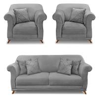 Kit 2 Poltronas E Sofá 2 Lugares 1,60m Veludo Cinza Grafite - 1