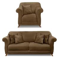 Kit Poltrona E Sofá 2 Lugares 1,80m Pés Castanho Caramelo - 1