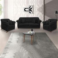 Kit Poltrona E Sofá 2 Lugares 1,80m Preto Pés Castanho - 9