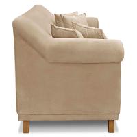 Kit Poltrona E Sofá 2 Lugares 1,80m Suede Bege Pés Castanho