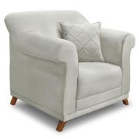 Poltrona Para Sala De Estar Veludo Cinza Prata Pés Castanho - 1