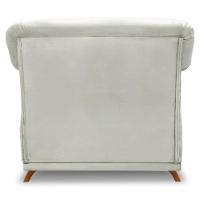 Poltrona Para Sala De Estar Veludo Cinza Prata Pés Castanho