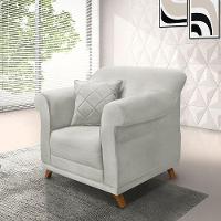 Poltrona Para Sala De Estar Veludo Cinza Prata Pés Castanho - 7