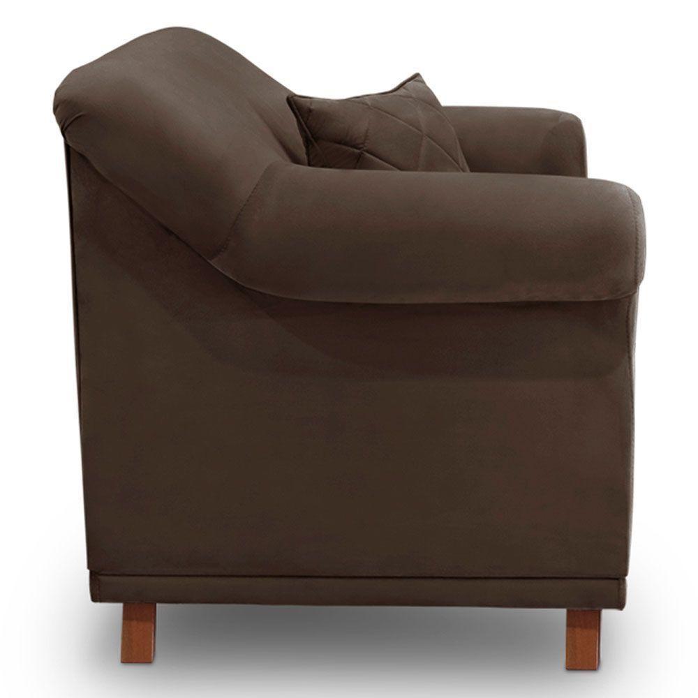 Poltrona Para Sala De Estar Veludo Marrom Pés Castanho - 5