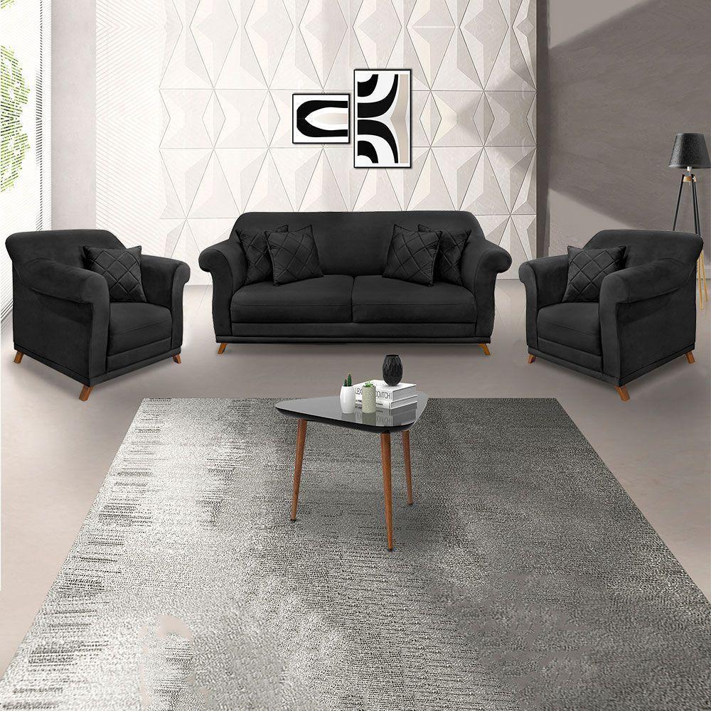 Kit 2 Poltronas E Sofá 2 Lugares 1,60m Veludo Preto - 9