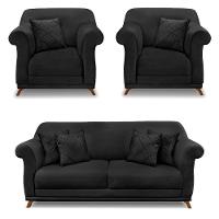 Kit 2 Poltronas E Sofá 2 Lugares 1,60m Veludo Preto - 1