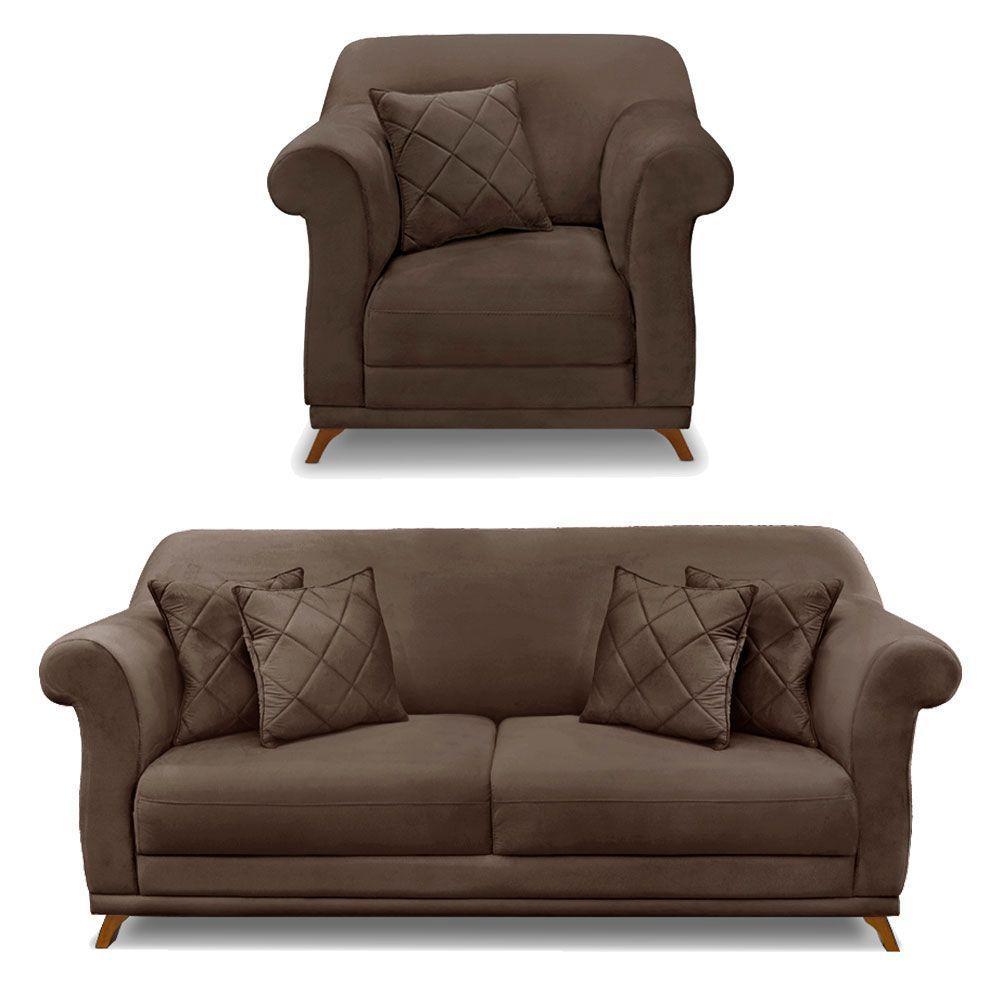 Kit Poltrona E Sofá 2 Lugares 1,60m Veludo Marrom - 1