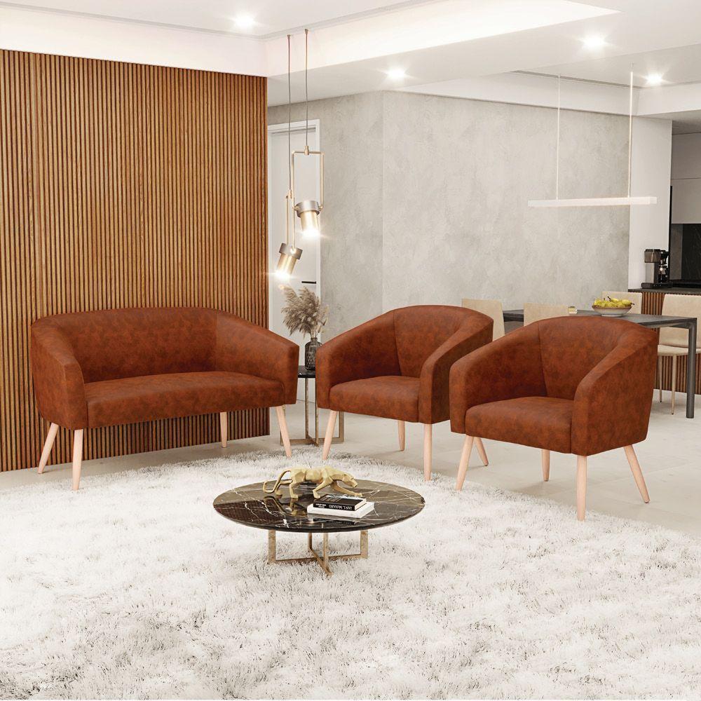 Kit 01 Namoradeira 02Lug E 02 Poltronas Stella Nozes Natural - 8