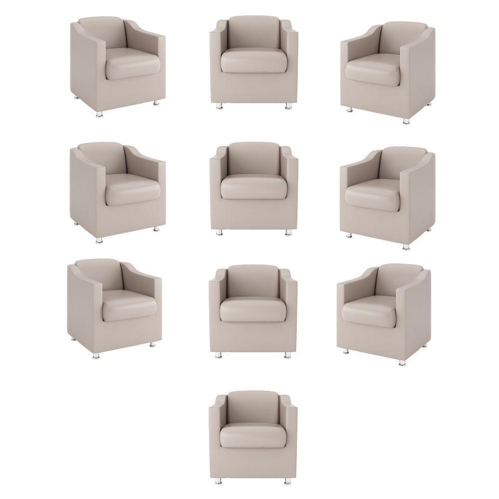 Kit 10 Poltronas Decorativas Recepção Sala Courino Bege - 1