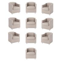 Kit 10 Poltronas Decorativas Recepção Sala Courino Bege - 1