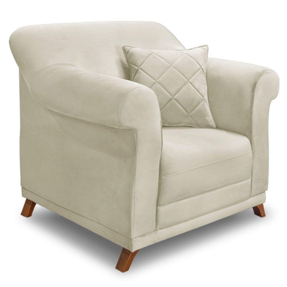 Kit Poltrona E Sofá 2 Lugares 1,60m Veludo Pés Castanho Bege - 7