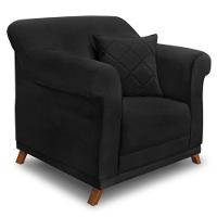 Kit Poltrona E Sofá 2 Lugares 1,60m Suede Pés Castanho Preto - 7