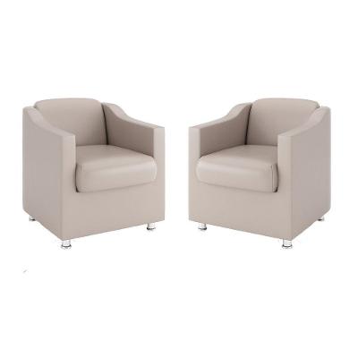 Kit 2 Poltronas Para Recepção Clínica Médica Courino Bege